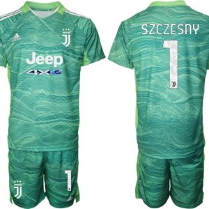 Herren TW-Trikot Juventus Turin Goalie Trikot Set 2022 Grün mit Aufdruck Szczesny 1