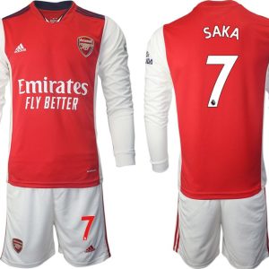 Home Shirt Arsenal Fußball Trikot 2022 Lange Ärmel rot mit Aufdruck Saka 7