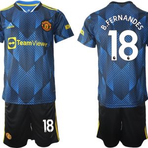 Manchester United Ausweichtrikot 2022 blau mit Aufdruck B.Fernandes 18-1