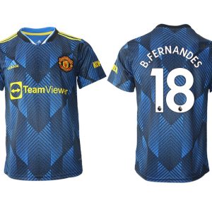 Manchester United Ausweichtrikot 2022 blau mit Aufdruck B.Fernandes 18