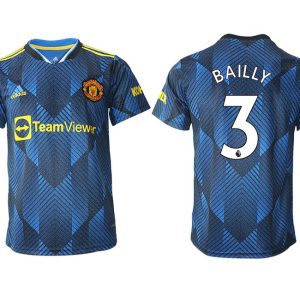 Manchester United Ausweichtrikot 2022 blau mit Aufdruck Bailly 3