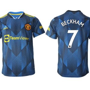 Manchester United Ausweichtrikot 2022 blau mit Aufdruck Beckham 7