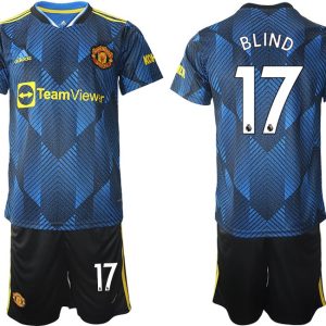 Manchester United Ausweichtrikot 2022 blau mit Aufdruck Blind 17-1