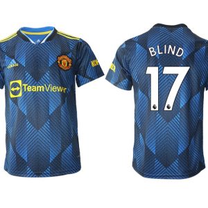 Manchester United Ausweichtrikot 2022 blau mit Aufdruck Blind 17