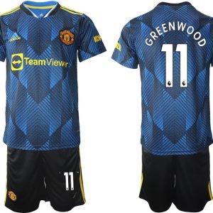 Manchester United Ausweichtrikot 2022 blau mit Aufdruck Greenwood 11-1