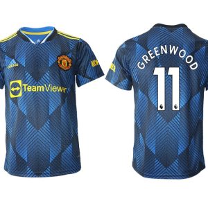 Manchester United Ausweichtrikot 2022 blau mit Aufdruck Greenwood 11