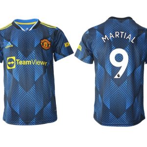 Manchester United Ausweichtrikot 2022 blau mit Aufdruck Martial 9