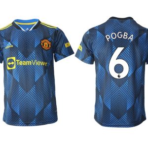 Manchester United Ausweichtrikot 2022 blau mit Aufdruck Pogba 6