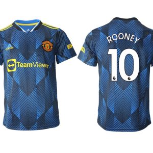 Manchester United Ausweichtrikot 2022 blau mit Aufdruck Rooney 10