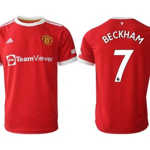 Manchester United Beckham 7# Herren Fußballtrikots 2022 Rot Kurzarm