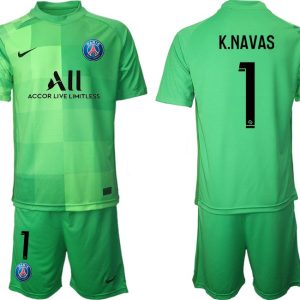 Paris Saint Germain 2021/22 Goalkeeper Shirt Grün Trikotsatz mit Aufdruck K.Navas 1