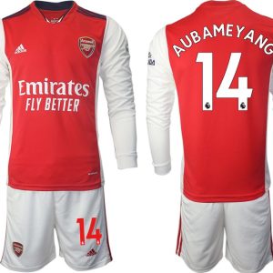 Personalisierbar Trikotsatz FC Arsenal Heimtrikot 2022 Langarm weiß/rot Aubameyang 14