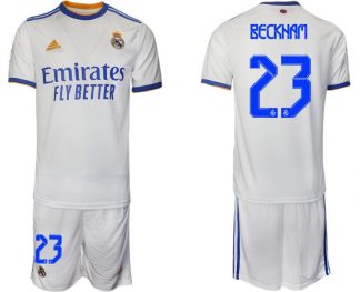 Real Madrid Heimtrikot 2022 weiß blau mit Aufdruck Beckham 23-1