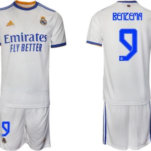 Real Madrid Heimtrikot 2022 weiß blau mit Aufdruck Benzema 9-1