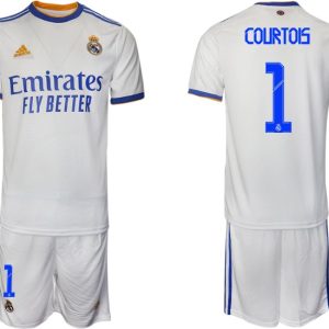 Real Madrid Heimtrikot 2022 weiß blau mit Aufdruck Courtois 1-1