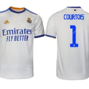 Real Madrid Heimtrikot 2022 weiß blau mit Aufdruck Courtois 1