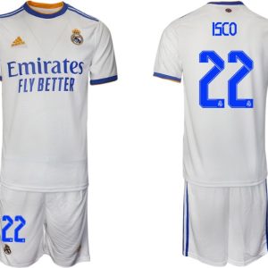 Real Madrid Heimtrikot 2022 weiß blau mit Aufdruck ISCO 22-1