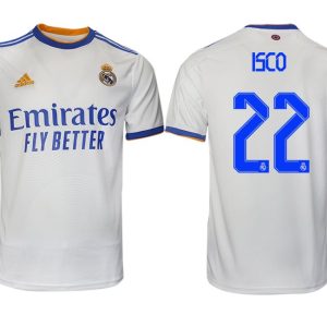 Real Madrid Heimtrikot 2022 weiß blau mit Aufdruck ISCO 22