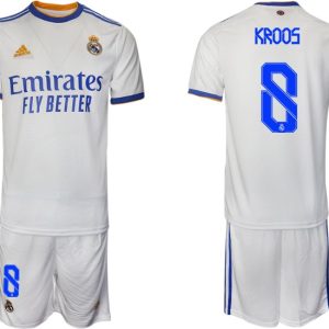 Real Madrid Heimtrikot 2022 weiß blau mit Aufdruck Kroos 8-1