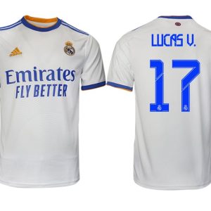 Real Madrid Heimtrikot 2022 weiß blau mit Aufdruck Lucas V. 17