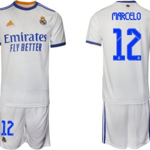 Real Madrid Heimtrikot 2022 weiß blau mit Aufdruck Marcelo 12-1