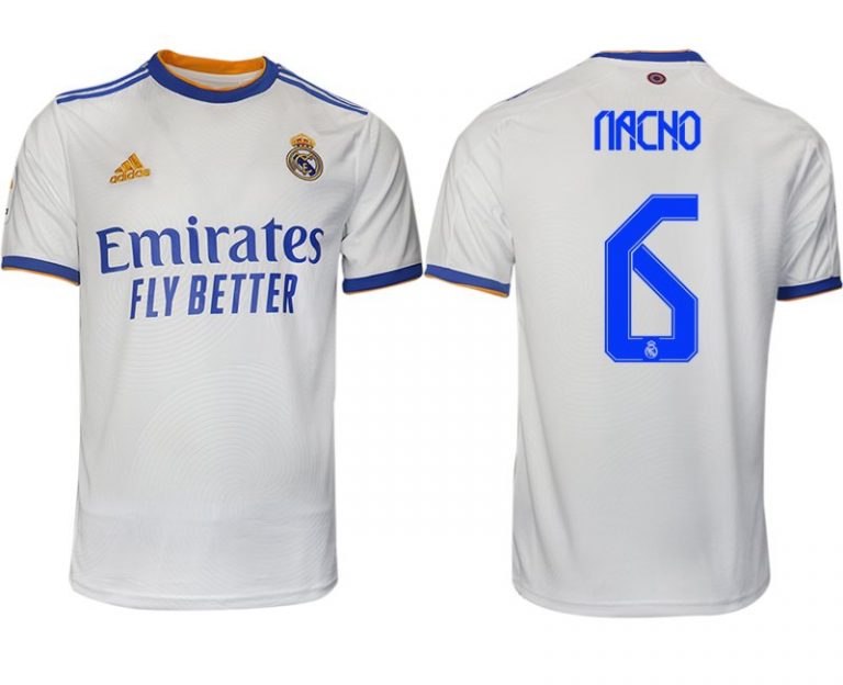 Real Madrid Heimtrikot 2022 weiß blau mit Aufdruck Nacho 6