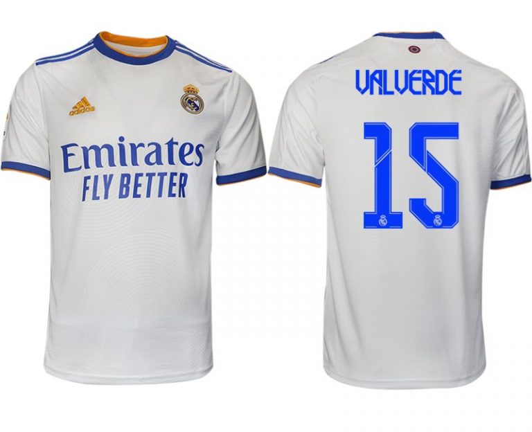 Real Madrid Heimtrikot 2022 weiß blau mit Aufdruck Valverde 15