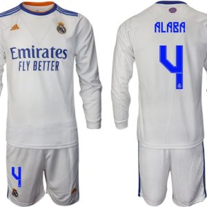 Real Madrid Heimtrikot 2022 weiß Langarm Trikotsatz mit Aufdruck Alaba 4