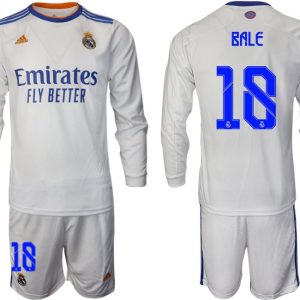 Real Madrid Heimtrikot 2022 weiß Langarm Trikotsatz mit Aufdruck Bale 18