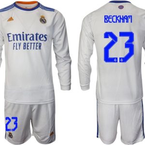 Real Madrid Heimtrikot 2022 weiß Langarm Trikotsatz mit Aufdruck Beckham 23