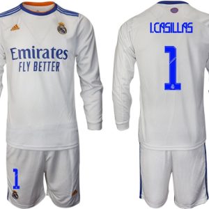 Real Madrid Heimtrikot 2022 weiß Langarm Trikotsatz mit Aufdruck I.Casillas 1