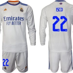 Real Madrid Heimtrikot 2022 weiß Langarm Trikotsatz mit Aufdruck ISCO 22