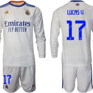 Real Madrid Heimtrikot 2022 weiß Langarm Trikotsatz mit Aufdruck Lucas V. 17