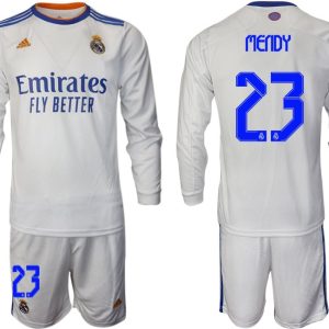 Real Madrid Heimtrikot 2022 weiß Langarm Trikotsatz mit Aufdruck Mendy 23