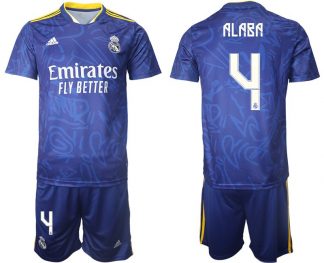 Real Madrid Herren Auswärtstrikot 2022 blau/weiß mit Aufdruck Alaba 4-1