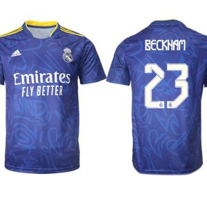 Real Madrid Herren Auswärtstrikot 2022 blau/weiß mit Aufdruck Beckham 23