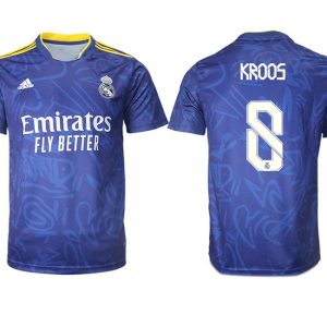 Real Madrid Herren Auswärtstrikot 2022 blau/weiß mit Aufdruck Kroos 8