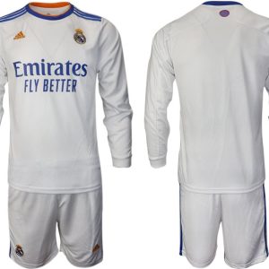 Real Madrid Herren Heimtrikot 2022 weiß Langarm Trikotsatz