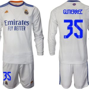 Real Madrid Herren Heimtrikot 2022 weiß Langarm Trikotsatz mit Aufdruck Gutierrez 35