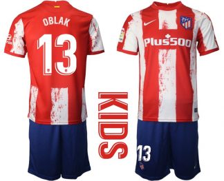 Atlético de Madrid Heimtrikot in rot 2021/2022 für Kinder mit Aufdruck OBLAK 13