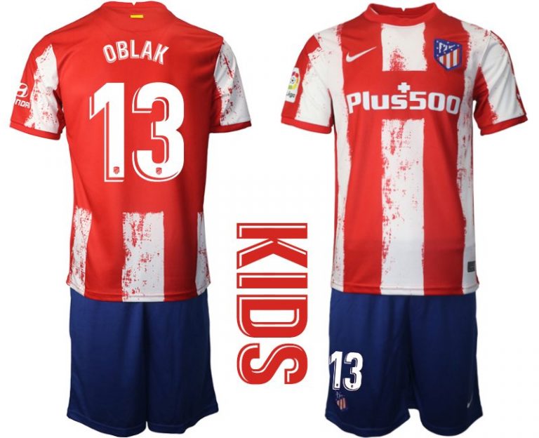 Atlético de Madrid Heimtrikot in rot 2021/2022 für Kinder mit Aufdruck OBLAK 13