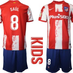 Atlético de Madrid Heimtrikot in rot 2021/2022 für Kinder mit Aufdruck Saúl 8