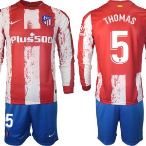 Atlético Madrid 2022 Heimtrikot Langarm + Kurze Hosen mit Aufdruck THOMAS 5