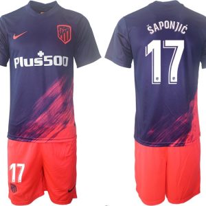 Atlético Madrid Auswärtstrikot 2021/2022 dunkelblau/pink mit Aufdruck Šaponjić 17