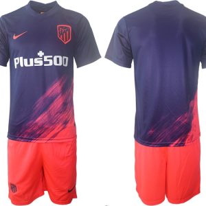 Atlético Madrid Auswärtstrikot 2021/2022 Marineblau und Pink Kurzarm + Kurze Hosen