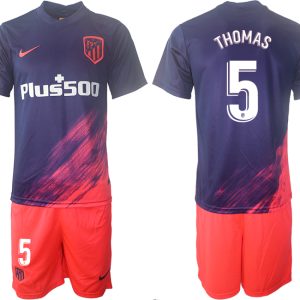 Atlético Madrid Auswärtstrikot 2021/22 dunkelblau/pink Kurzarm + Kurze Hosen THOMAS 5