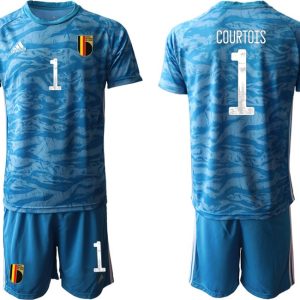 Belgium 2018 FIFA World Cup Goalkeeper Soccer Jersey Blue With COURTOIS 1 Printing