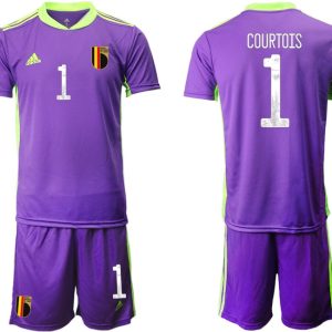 Belgium FIFA World Cup 2022 Goalkeeper Soccer Jersey Purple With COURTOIS 1 Printing