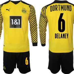 Borussia Dortmund 2022 Heimtrikot gelb-schwarz Langarm + Kurze Hosen Delaney 6