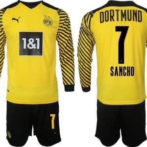 Borussia Dortmund 2022 Heimtrikot gelb-schwarz Langarm + Kurze Hosen Sancho 7